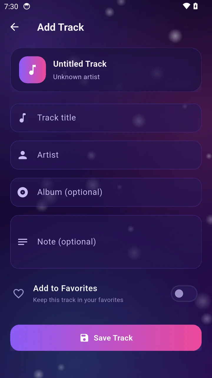 Tune Tracker add track screen